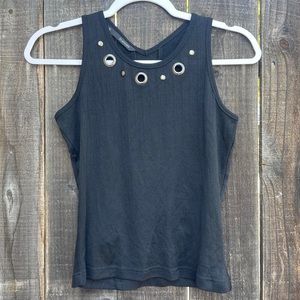 Vintage Y2K Studded Eyelet Tank in Noir